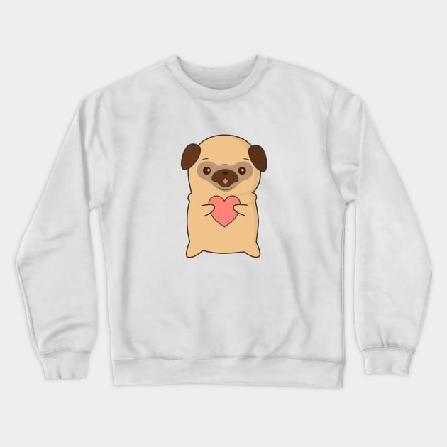 Kawaii Cute Pug With Heart T-Shirt Crewneck Sweatshirt by happinessinatee